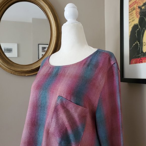 Anthro Cloth & Stone Plaid Top with Lace-Up Back M - Picture 7 of 14